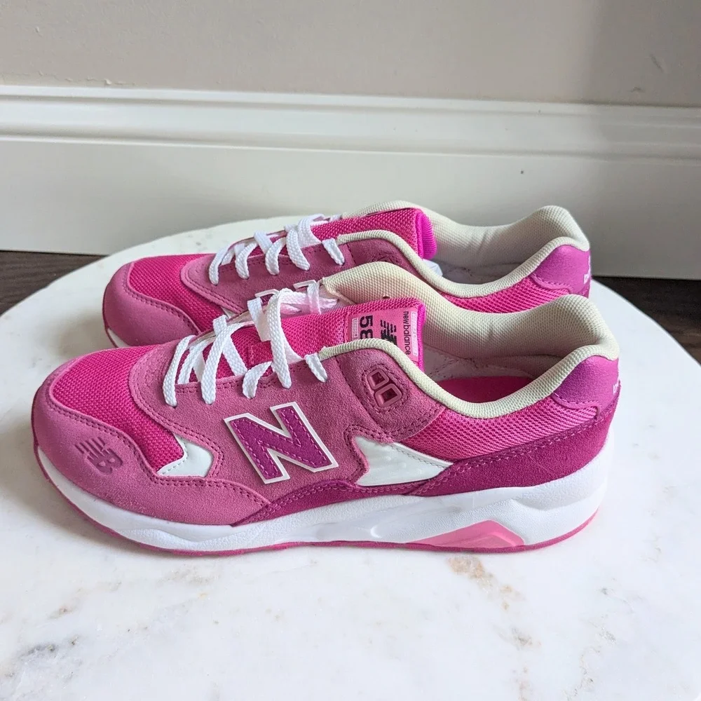 New Balance 580 Kids Pink White Lace Up Classic Running‎ Sneakers Shoes Sz 7 NIB